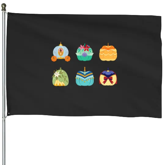 Disney Princess Pumpkins Fall Autumn Six Pumpkin Princesses House Flags
