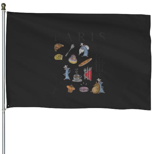 Disney Pixar Ratatouille Paris Food & Places Collage Retro House Flags