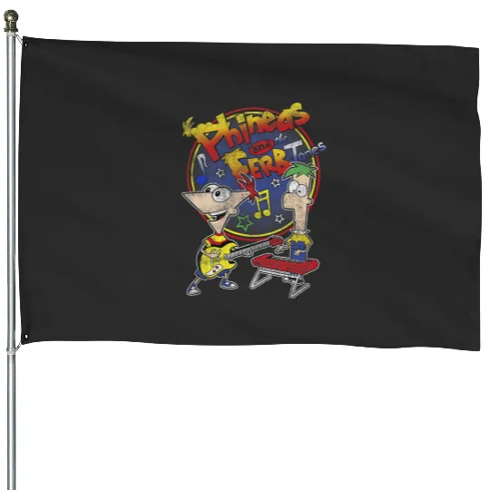 Disney Phineas And Ferb-Tones Distressed Band Logo House Flags