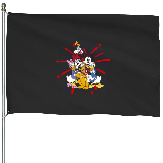 Disney Mickey Classic 4th Of July Fireworks Group Hug House Flags