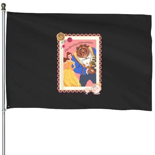 Disney Princess Belle Beast Valentines Day Filled with Roses House Flags