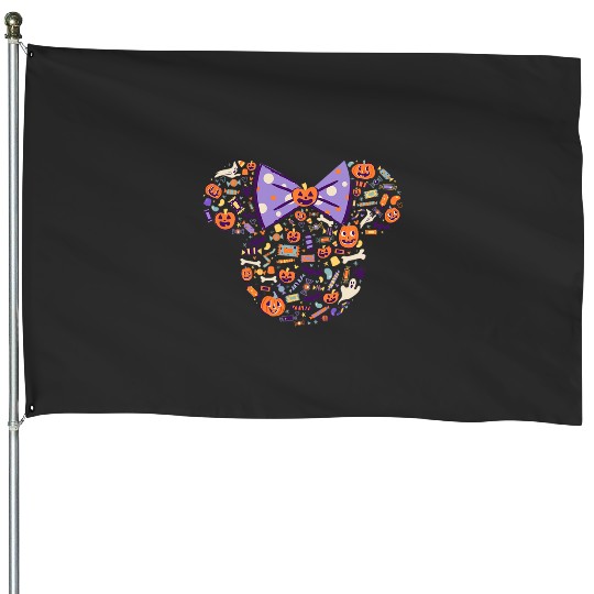 Disney Minnie Mouse Icon Candy and Pumpkins Halloween House Flags