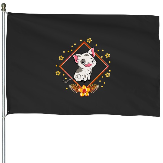 Disney Moana Cute Smiling Pua Tropical Gold Frame Chest Logo House Flags