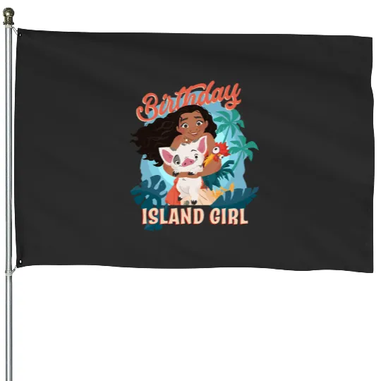 Disney Moana Birthday Island Girl Moana Pua Hei Hei Big Logo House Flags