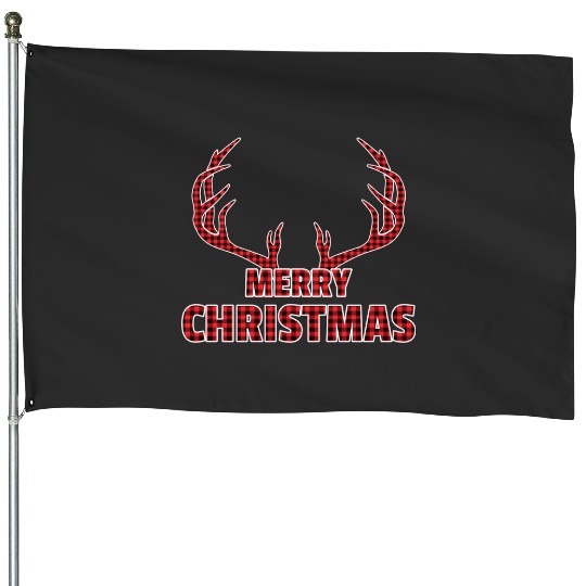 Buffalo Plaid Deer Antlers Christmas  : Mickey Disney Christmas, Disney Christmas House Flags