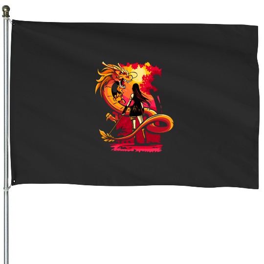 Reflection Sticker: Disney Mulan Anime Mushu, Mulan and Mushu House Flags