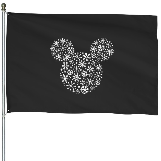 Discover Disney Mickey Mouse Icon Holiday White Snowflakes House Flags