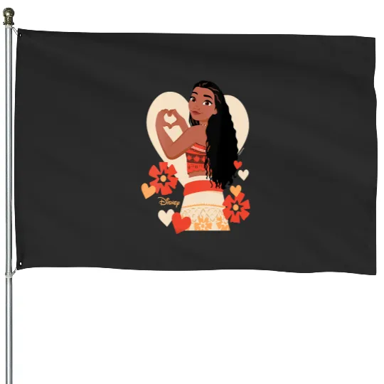 Womens Disney Princess Moana Heart Valentines Day VNeck House Flags