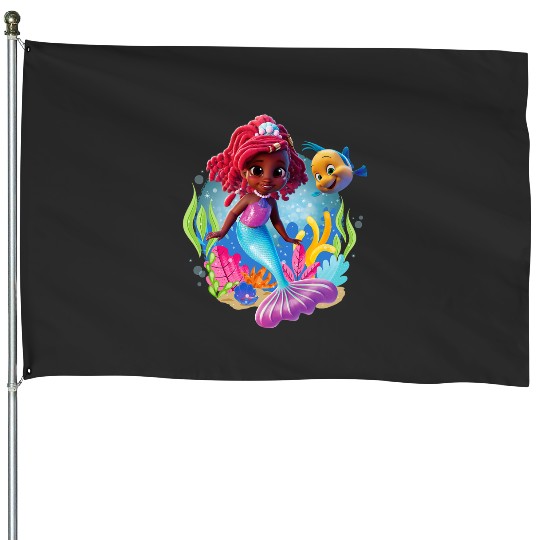 Discover Disney Junior's Ariel Flounder And Ariel Under The Sea Logo House Flags