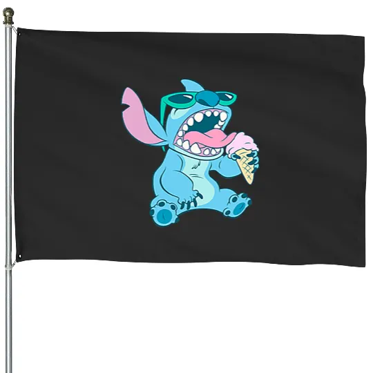 Disney Lilo & Stitch Eating Ice Cream Retro Pocket Logo House Flags