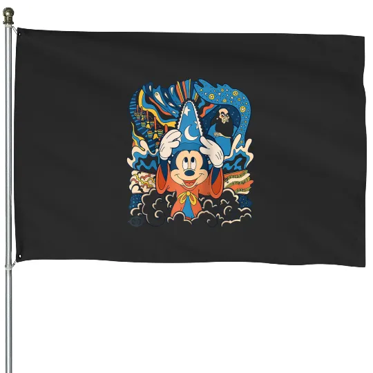 Disney Fantasia Mickey Mouse Sorcerer’s Apprentice Retro Raglan Baseball Tee House Flags
