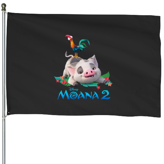 Disney Moana 2 Pua and Heihei with  Movie Logo House Flags
