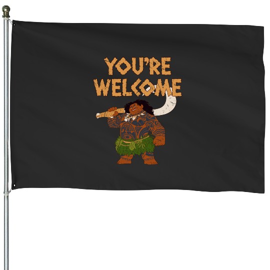 Disney Moana Maui Confident Pose You're Welcome Retro Logo Long Sleeve House Flags