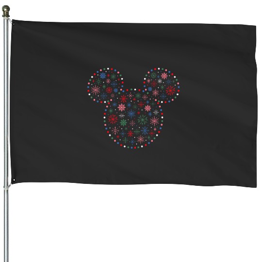Disney Mickey Mouse Icon Christmas Holiday Lights Snowflakes House Flags