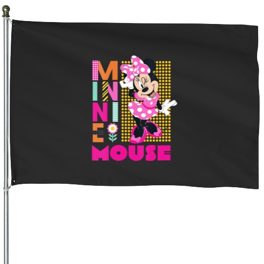 Womens Disney Minnie Mouse Smiling Polka Dot Retro Logo Stack V-Neck House Flags