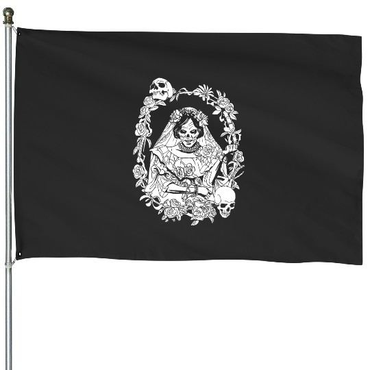 Discover Disney Haunted Mansion Movie The Bride Ghost Skulls & Roses House Flags