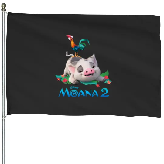 Disney Moana 2 Pua and Heihei with  Movie Logo House Flags