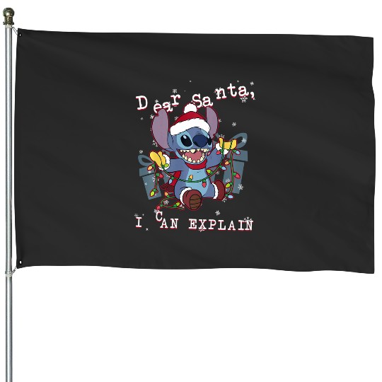Disneys lilo stitch christmas dear santa i can explain long sleeve House Flags
