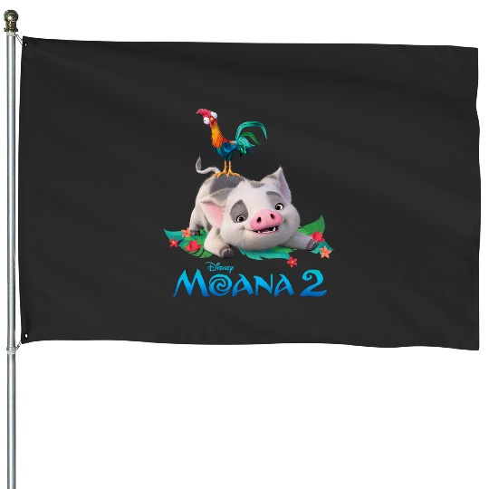 Disney Moana 2 Pua and Heihei with  Movie Logo House Flags