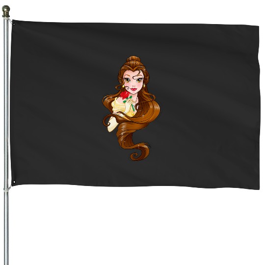 Disney Belle Black Classic Fit    Adult Round Neck Short Sleeve Fantasy Tee House Flags