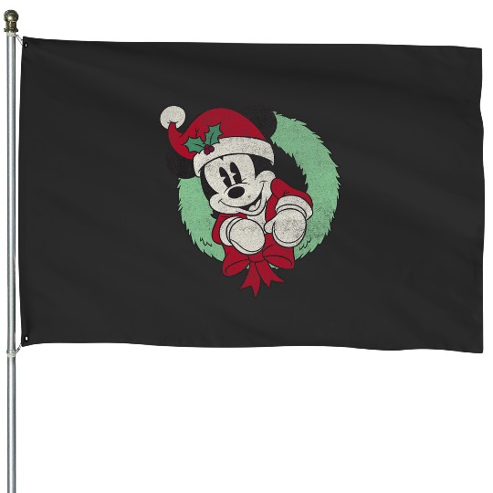 Disneys Mickeys Mouse Christmas Wreath Santa Hat Portrait House Flags