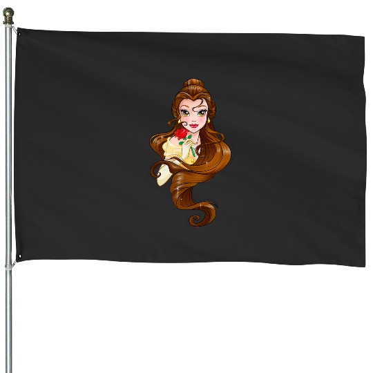 Disney Belle Black Classic Fit    Adult Round Neck Short Sleeve Fantasy Tee House Flags