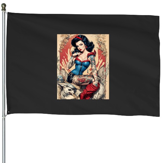 full-body illustration  Snow White in a rebellious pin-up style: Disney princess tattoo Shirt,  Princess tattoo vintage t shirt, Disney princess tattoo Gift Fan S-5XL House Flags