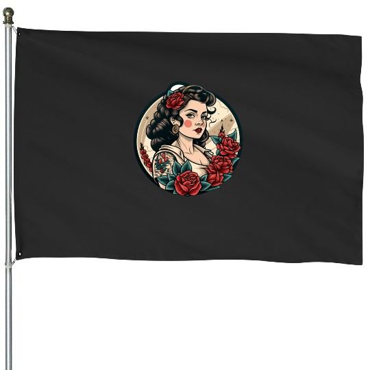 Woman with Roses in Sailor Jerry Style  : Disney princess tattoo Shirt,  Princess tattoo vintage t shirt, Disney princess tattoo Gift Fan S-5XL House Flags