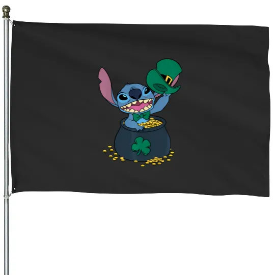 Disney Stitch Pot Of Gold Shamrock St. Patrick'S Day House Flags