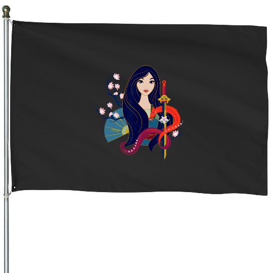 Disney Princess Mulan and Mushu Modern Art Deco Style House Flags