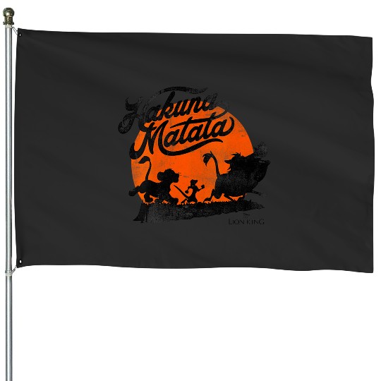 Womens Disney Lion King Hakuna Matata Trio Orange Sunset Silhouette V-Neck House Flags