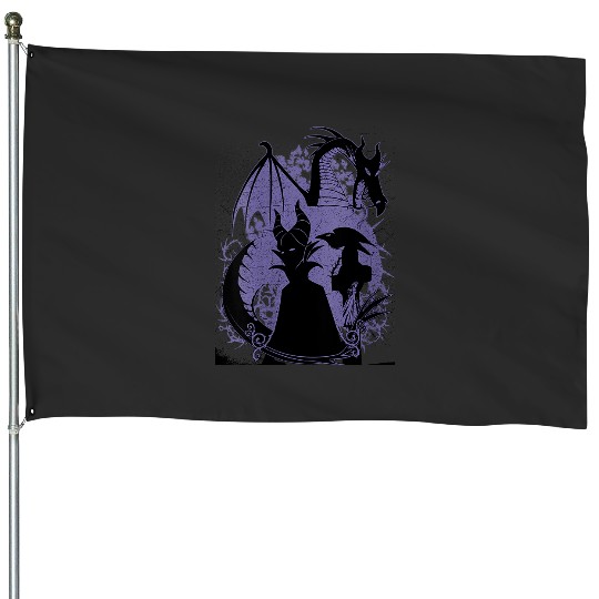 Womens Disney Sleeping Beauty Maleficent Dragon Silhouette V-Neck House Flags