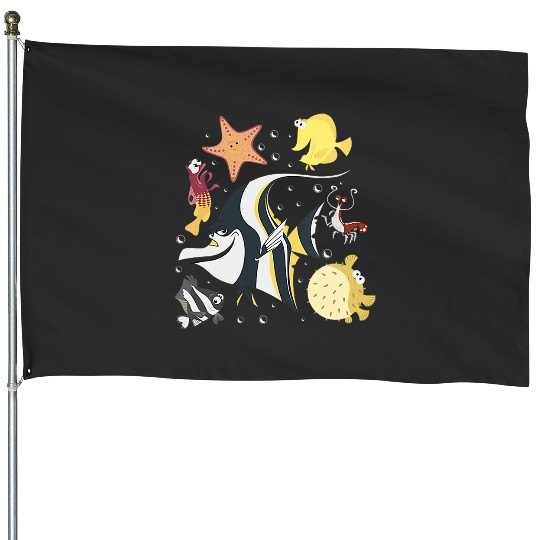 Womens Disney Pixar Finding Nemo Fish Tank Gang Group Shot Logo V-Neck House Flags