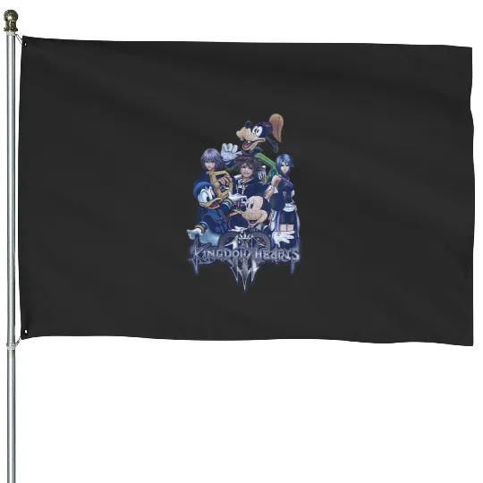 Disney Kingdom Hearts Vintage Distressed Group Shot Mickey V-Neck House Flags