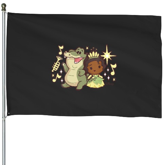 Womens Disney Princess - Tiana and Louis The Alligator V-Neck House Flags