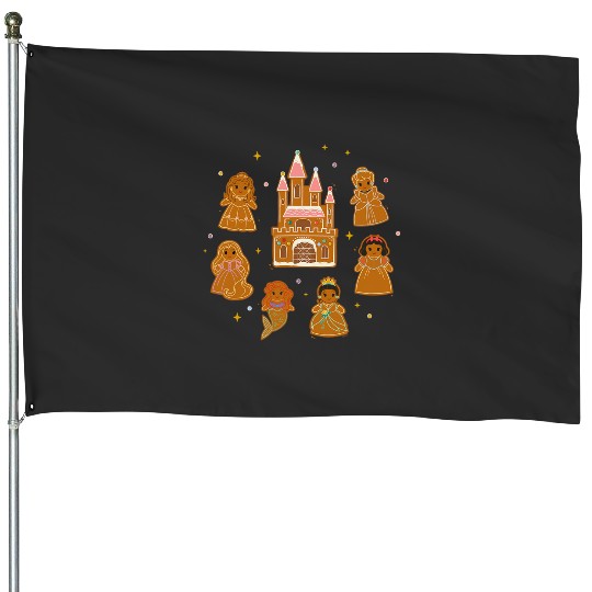 Disney Princess Holiday Christmas Gingerbread Cookie Castle House Flags
