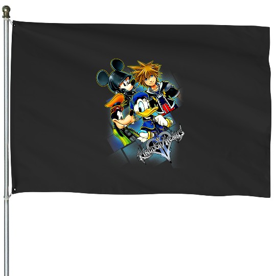 Disney Kingdom Hearts Donald Mickey Goofy Sora Group Grid V-Neck House Flags
