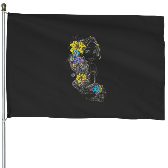 Disney Tangled Rapunzel Floral Sketch Portrait House Flags
