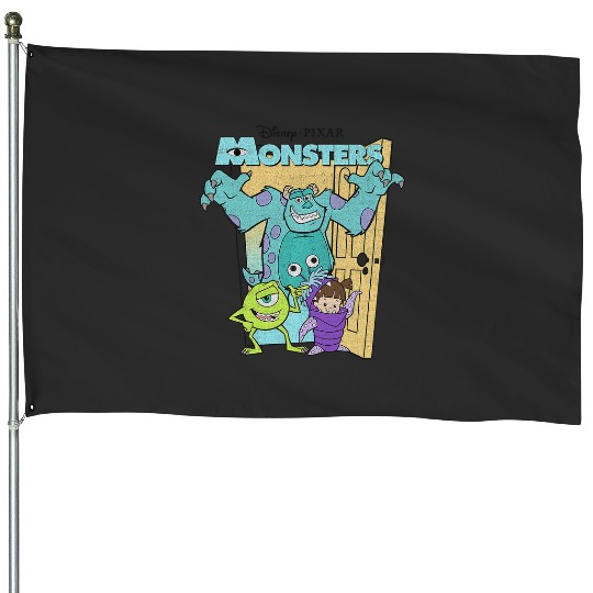 Disney Pixar Monsters Inc. Mike Sully Boo Group Poster House Flags