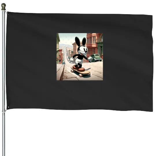 Oswald the Lucky Rabbit is Skateboarding in downtown San Francisco  SALE!! Mickey Retro Disney Shirt, Mickey Checkered Shirt, Vintage Disney, Retro Mickey, Mickey Gift S-5XL House Flags