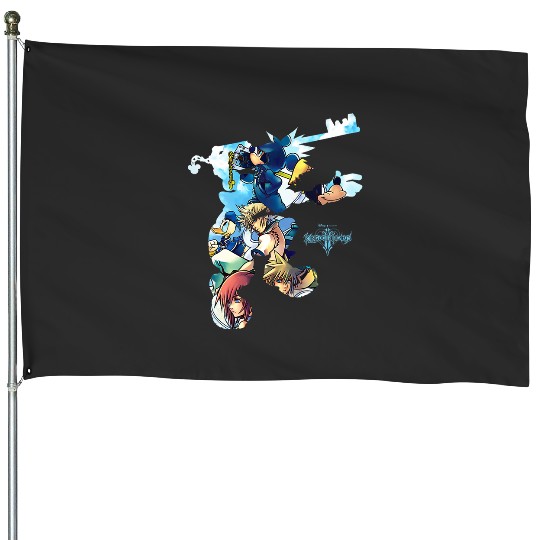 Womens Disney Kingdom Hearts Heroes Group Shot Sora Silhouette Fill V-Neck House Flags