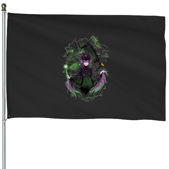 Womens Disney Sleeping Beauty Maleficent Anime Style Portrait V-Neck House Flags