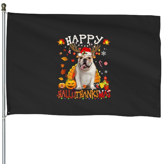 Bulldog Dog Happy Hallothanksmas Halloween Thanksgiving Xmas   : Bobs Burgers Family Shirt, Bobs Burgers Vintage House Flags