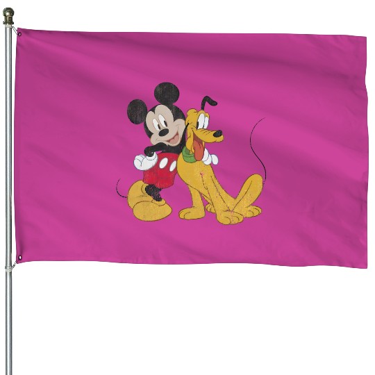 Mickey Mouse Pluto Dog Hugging BFF Disneyland House Flags