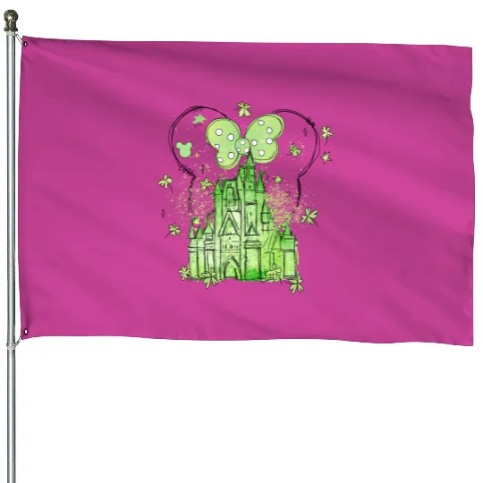 Disneyland St Patricks Day House Flags, Clover Disney Castle Minnie Mouse House Flags