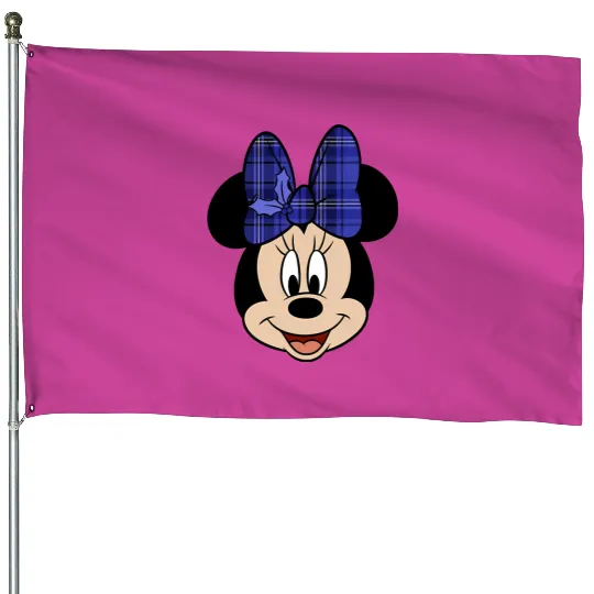 Disney Minnie Mouse Plaid Print Bow House Flags, Disney 100 Years Of Wonder House Flags