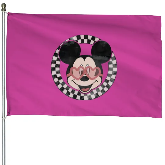 Checkered Mickey Valentine House Flags, Retro Disney House Flags
