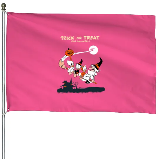 Disney Trick Or Treat Huey Dewey Louie Witch Hazel House Flags, Disney Duck Tales Pumpkin House Flags, Halloween Matching House Flags, Halloween Party House Flags