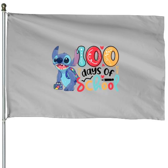 Stitch 100 Days House Flags, Disney Stitch 100 Days of School House Flags, 100 Days Of School House Flags
