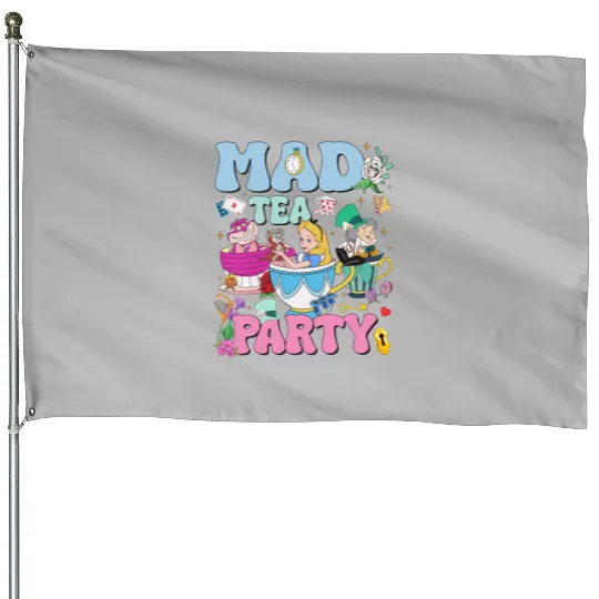 Vintage Mad Tea Party Disneyland Alice in Wonderland House Flags, Floral Alice Mad Hatter
